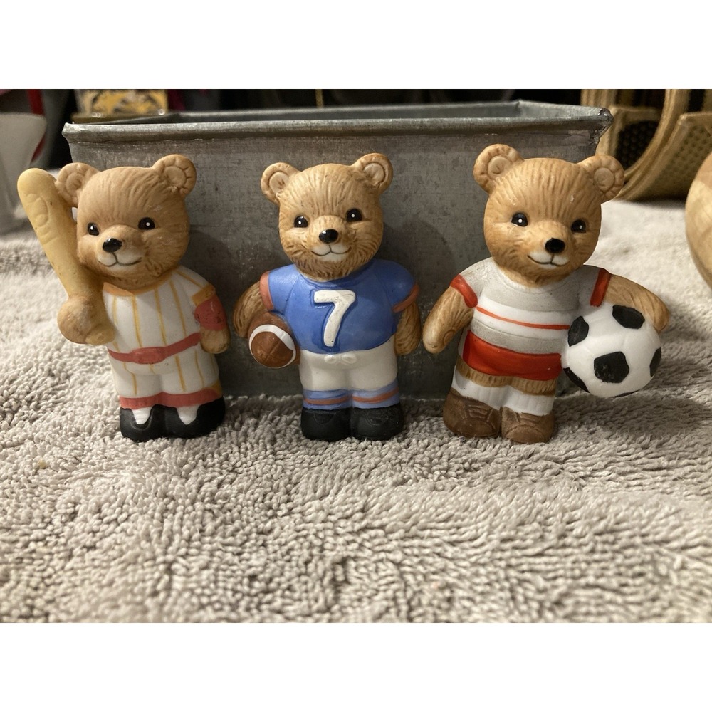 Homco #1408 Sports Bears Figurines – Baseball, Football, Soccer – 2.5" – Vintage